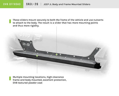 DV8 Offroad 18+ Jeep JL 2-Door Rock Slider with Rock Skin by DV8 Offroad