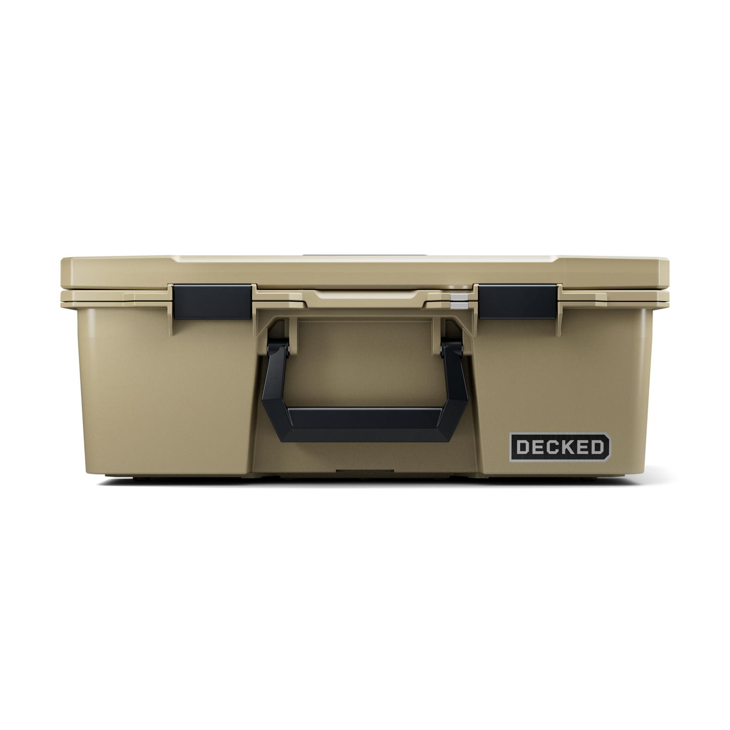 DECKED Halfrack 32 Case - Includes one (1) weatherproof 32-liter latching case and two (2) Case Dividers - In Desert Tan with black latches by DECKED