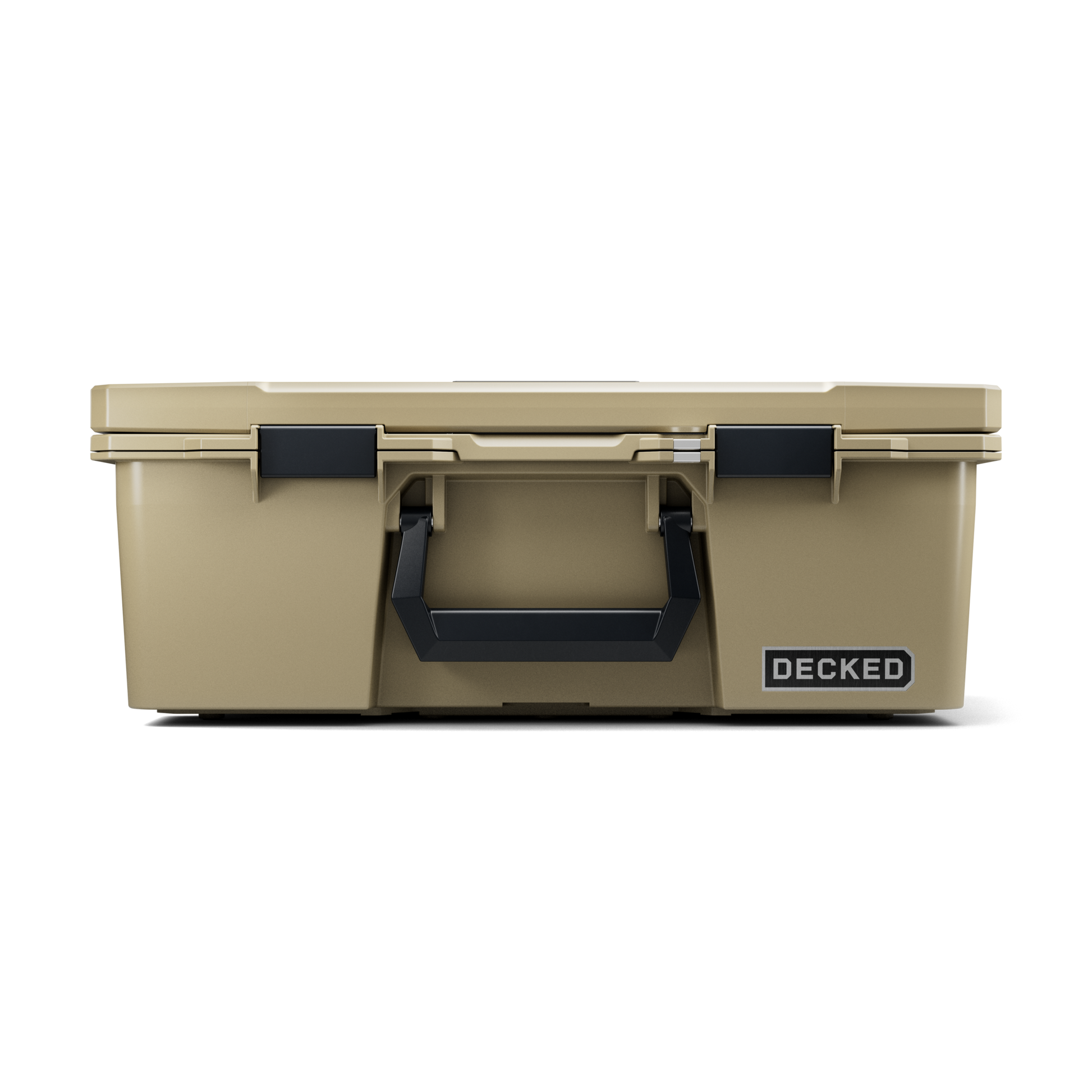 DECKED Halfrack 32 Case - Includes one (1) weatherproof 32-liter latching case and two (2) Case Dividers - In Desert Tan with black latches by DECKED
