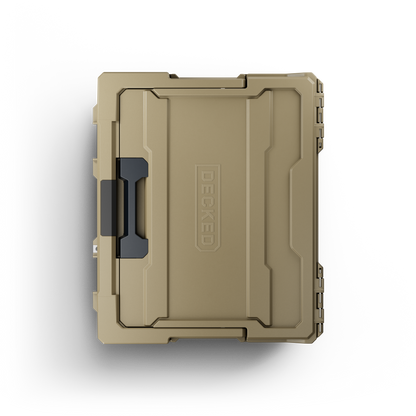 DECKED Halfrack 32 Case - Includes one (1) weatherproof 32-liter latching case and two (2) Case Dividers - In Desert Tan with black latches by DECKED