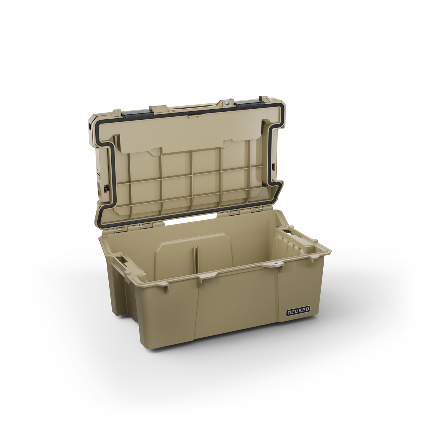 DECKED Sixer 16 Case - Includes one (1) weatherproof 16-liter latching case and one (1) Cargo Tray - In Desert Tan with black latches by DECKED