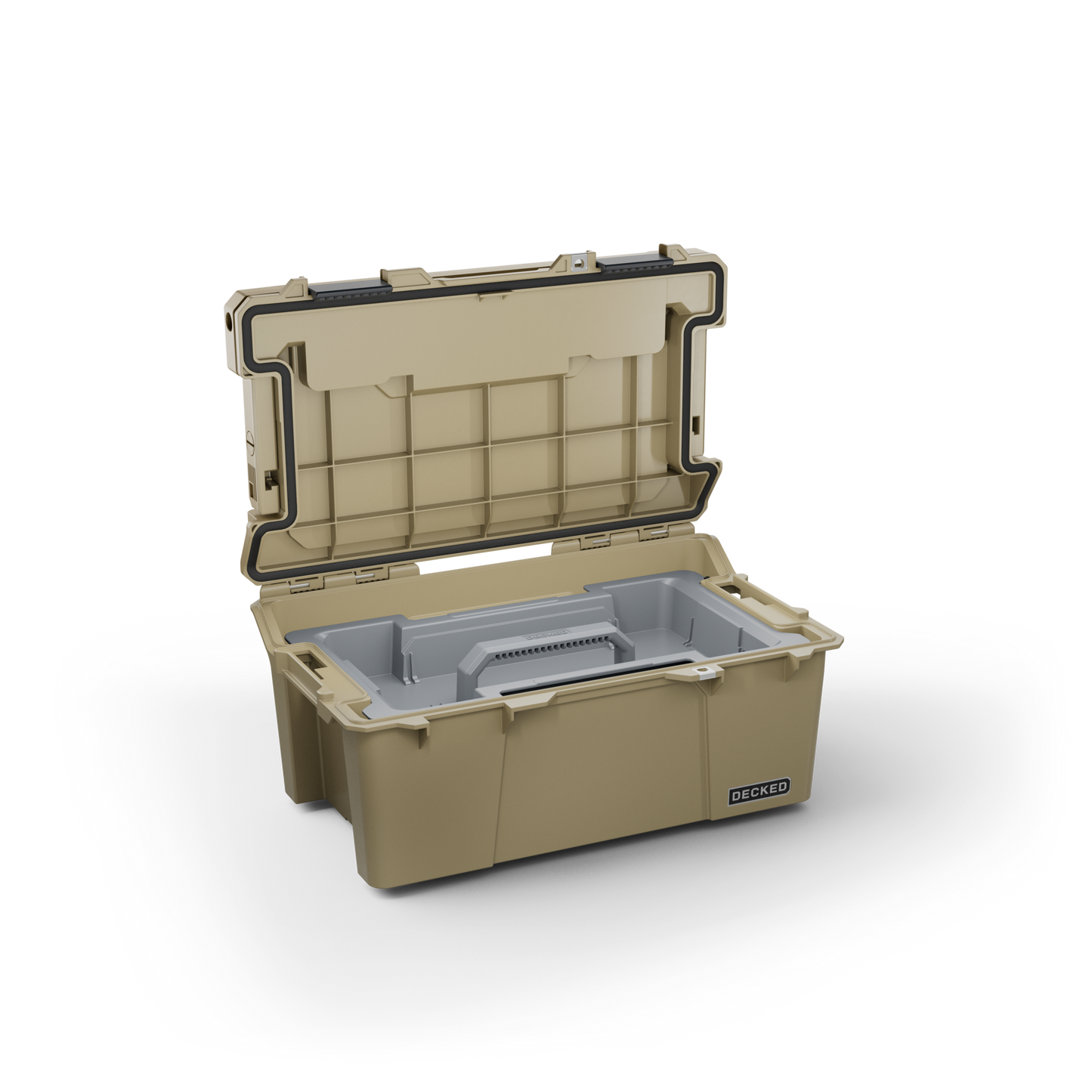 DECKED Sixer 16 Case - Includes one (1) weatherproof 16-liter latching case and one (1) Cargo Tray - In Desert Tan with black latches by DECKED