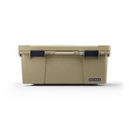 DECKED Sixer 16 Case - Includes one (1) weatherproof 16-liter latching case and one (1) Cargo Tray - In Desert Tan with black latches by DECKED