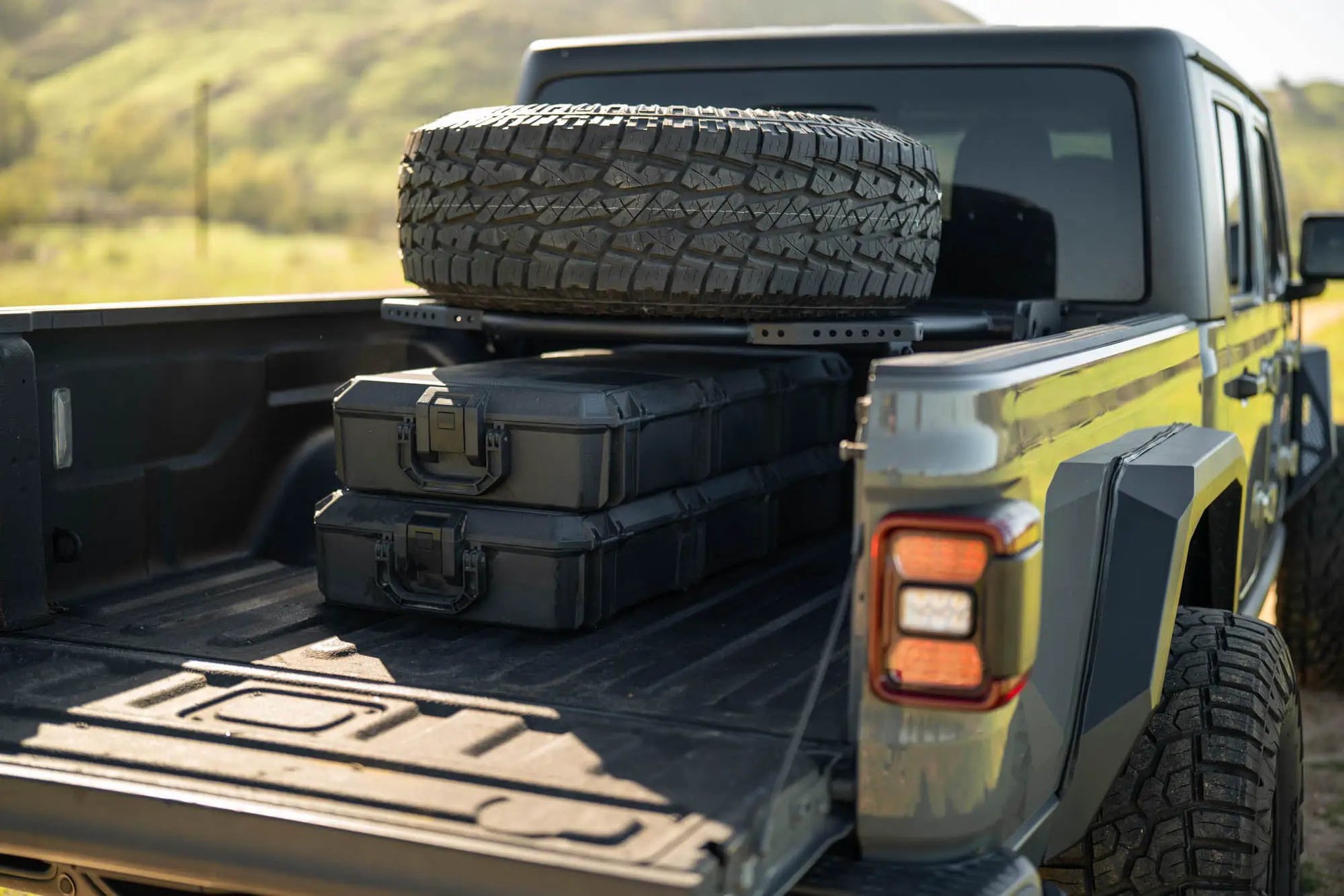 DV8 Offroad 2020-2025 Jeep Gladiator JT Adjustable In-Bed Tire Carrier by DV8 Offroad