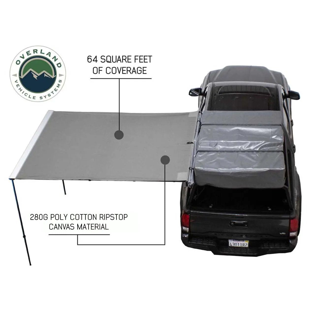 OVS HD Nomadic 2.0 - Awning, 6.5' Long, Grey Body, Green Trim & Black Travel Cover by OVS