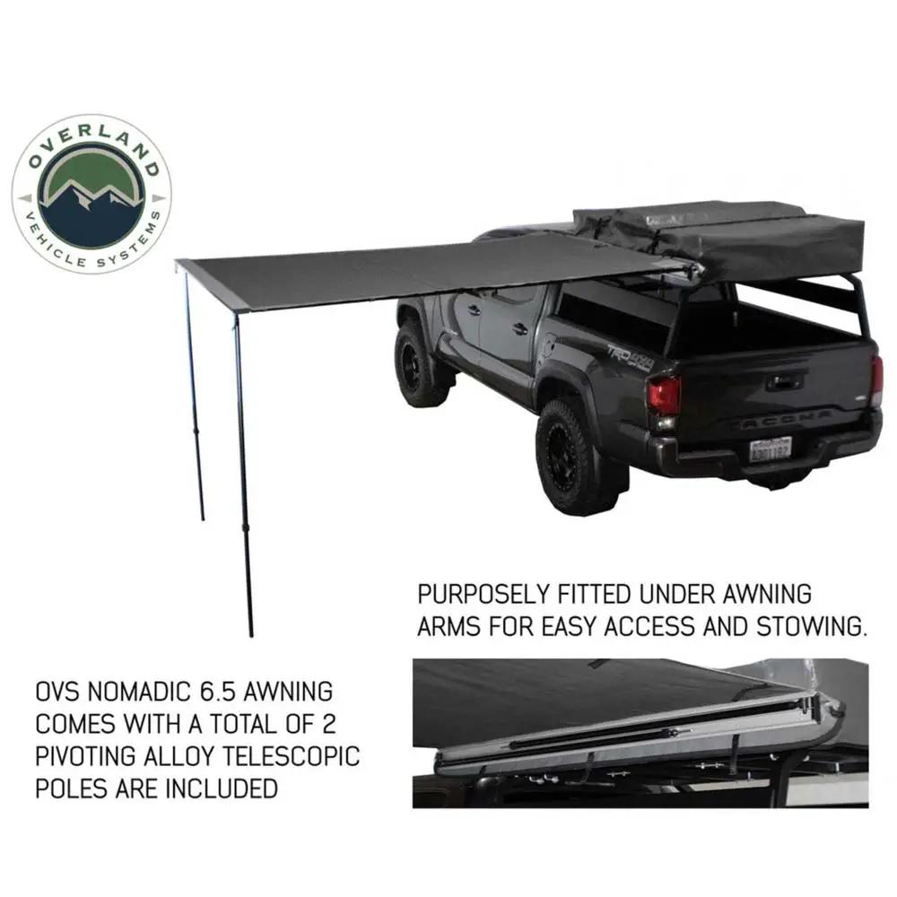 OVS HD Nomadic 2.0 - Awning, 6.5' Long, Grey Body, Green Trim & Black Travel Cover by OVS