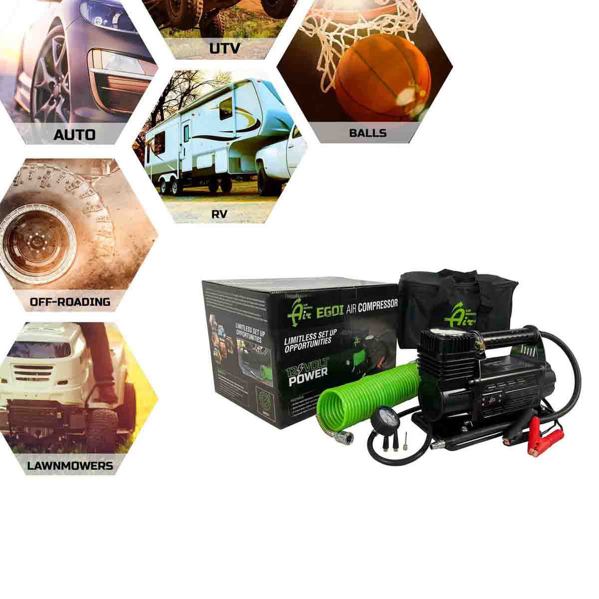 UDA EGOI Portable Air Twin Compressor System 5.6 CFM With Storage Bag, Hose & Attachments - Single Motor by UDA