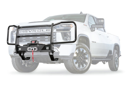 Warn Bolt-on full grille guard bundle for Trans4mer mounting system. Welded tabs allow for mounting of lights and offers increased protection for the OE bumper, winch, vehicle grille, headlights, and fenders.