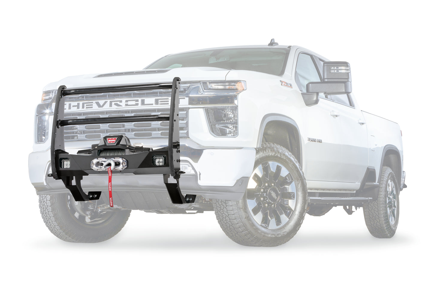 Warn Bolt-on center only grille guard bundle for Trans4mer mounting system. Welded tabs allow for mounting of lights and offers increased protection for the OE bumper, winch, and vehicle grille.
