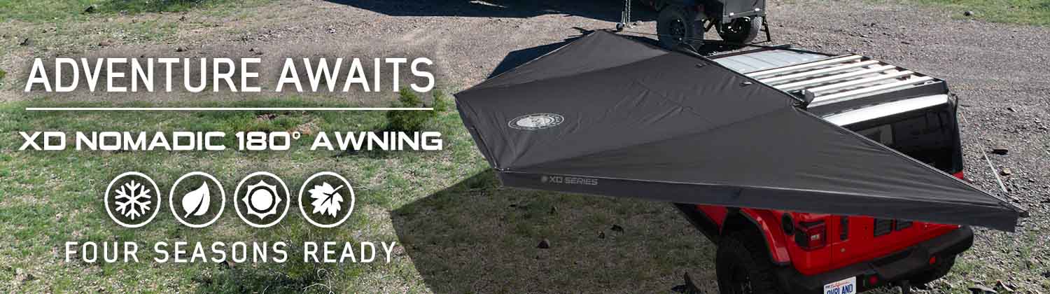 OVS XD Nomadic 180 - Awning, Universal, Black Body, Black Trim W/Black Travel Bag by OVS