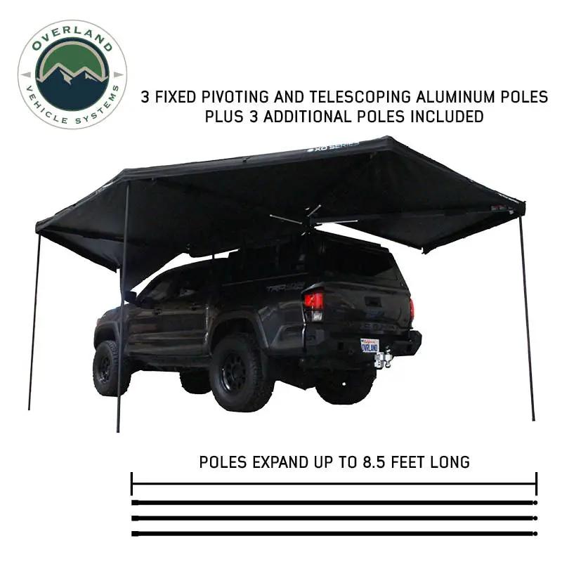 OVS XD Nomadic 270 - Awning, Lights, Black Out, Wall Kit, Driver Side, Grey Hex, Black Trim & Black Travel Cover by OVS