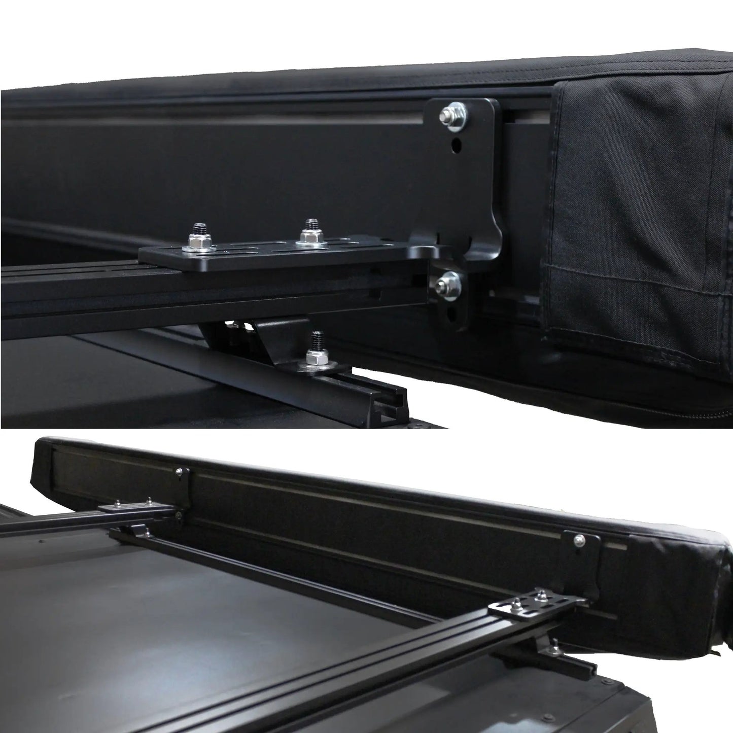 OVS XD Nomadic 270 - Awning W/Lights & Black Out , Passenger Side, Black Body, Black Trim & Black Travel Cover - No Brackets, No Hardware by OVS
