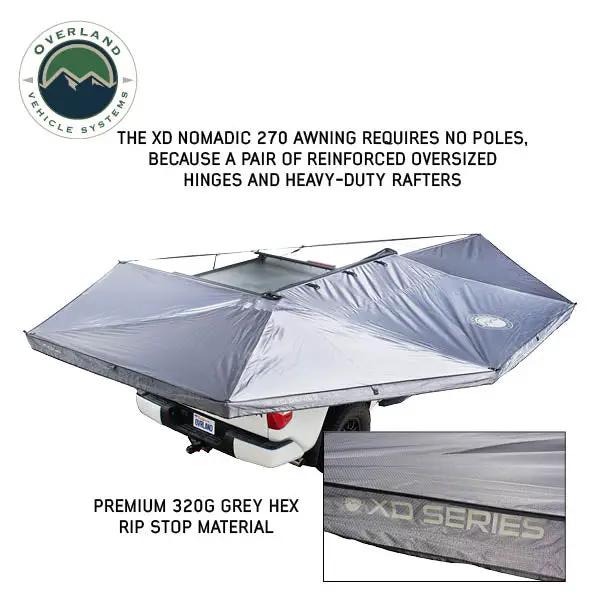 OVS XD Nomadic 270 - Awning W/Lights & Black Out , Passenger Side, Grey Hex, Black Trim & Black Travel Cover by OVS