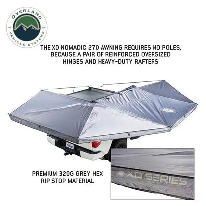 OVS XD Nomadic 270 - Awning W/Lights & Black Out , Passenger Side, Grey Hex, Black Trim & Black Travel Cover by OVS
