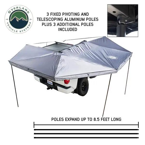 OVS XD Nomadic 270 - Awning W/Lights & Black Out , Passenger Side, Grey Hex, Black Trim & Black Travel Cover - No Brackets, No Hardware by OVS