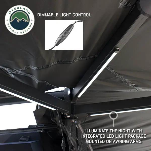 OVS XD Nomadic 270 - Awning W/Lights & Black Out , Passenger Side, Grey Hex, Black Trim & Black Travel Cover - No Brackets, No Hardware by OVS