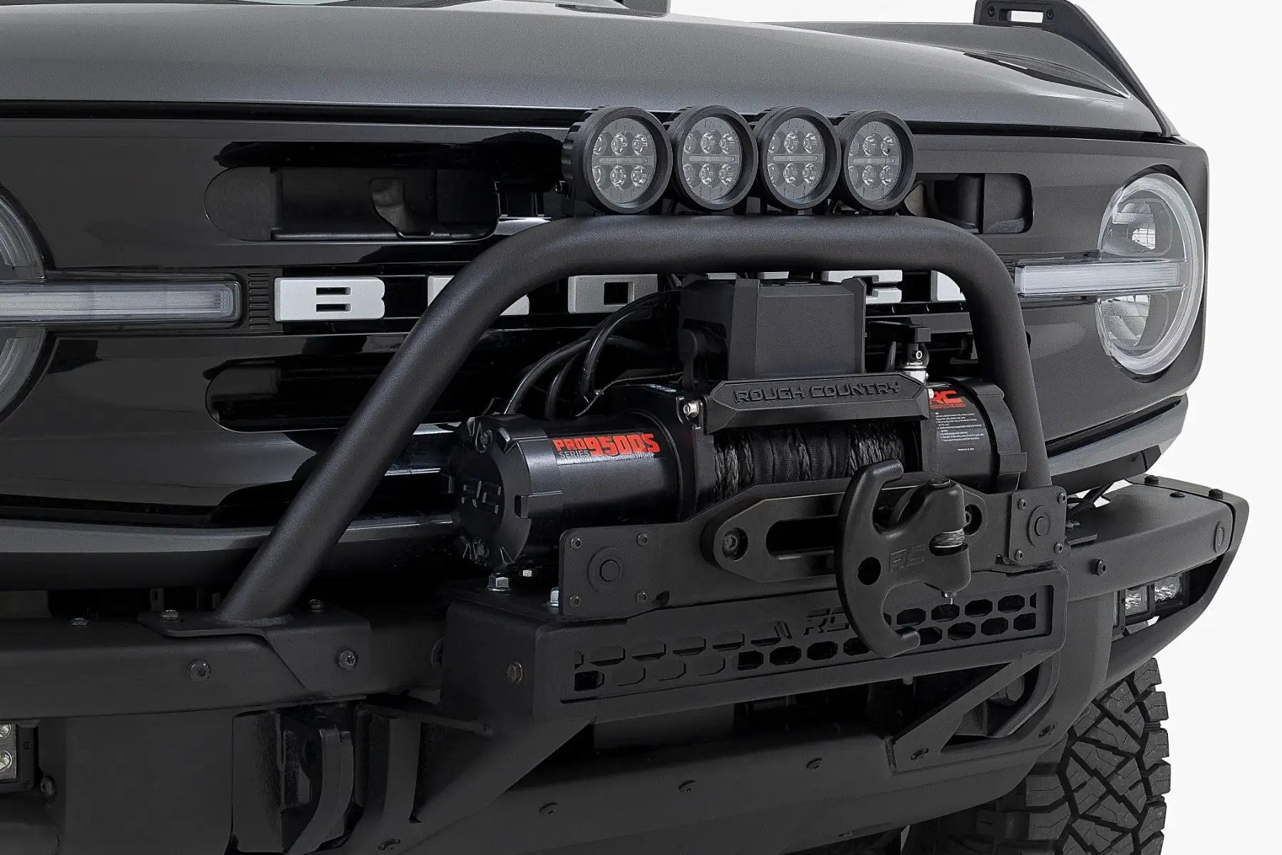 Rough Country Safari Bar | 3.5" Round LED (Pair) | Black | Amber DRL | OE Modular Steel | Ford Bronco (21-25) by Rough Country