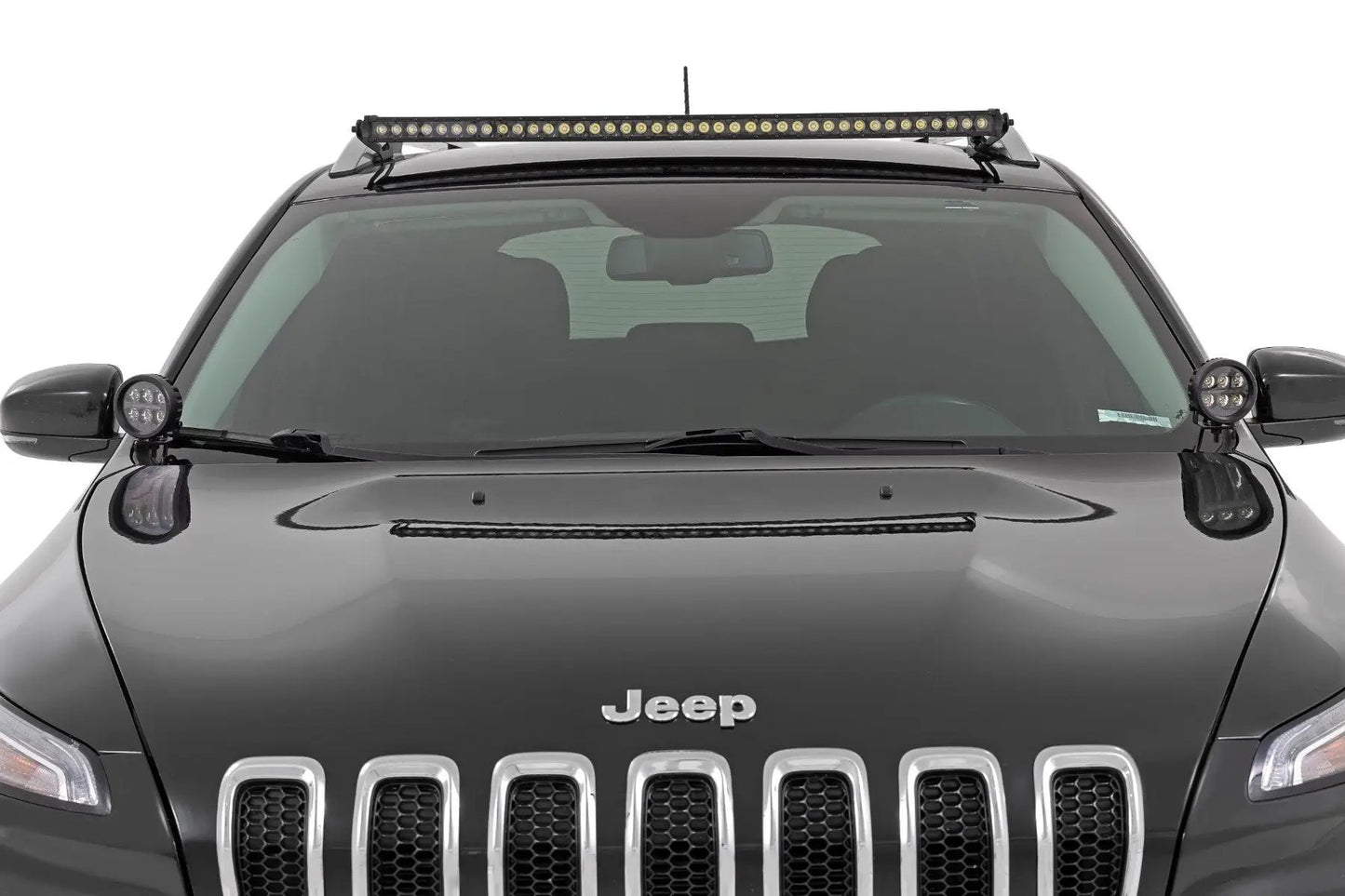 Rough Country LED Light Kit | Ditch Mount | Black Series Round | 3.5 Inch | Amber DRL | Jeep Cherokee KL (14-21) by Rough Country