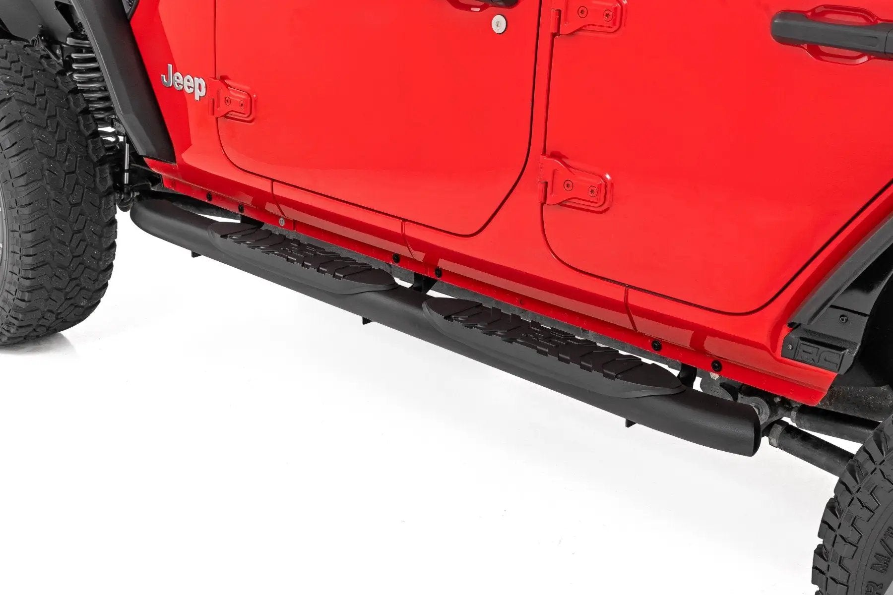 Rough Country Oval Nerf Steps | 4 Door | Black | Jeep Wrangler Unlimited 4WD (2018-2026) by Rough Country