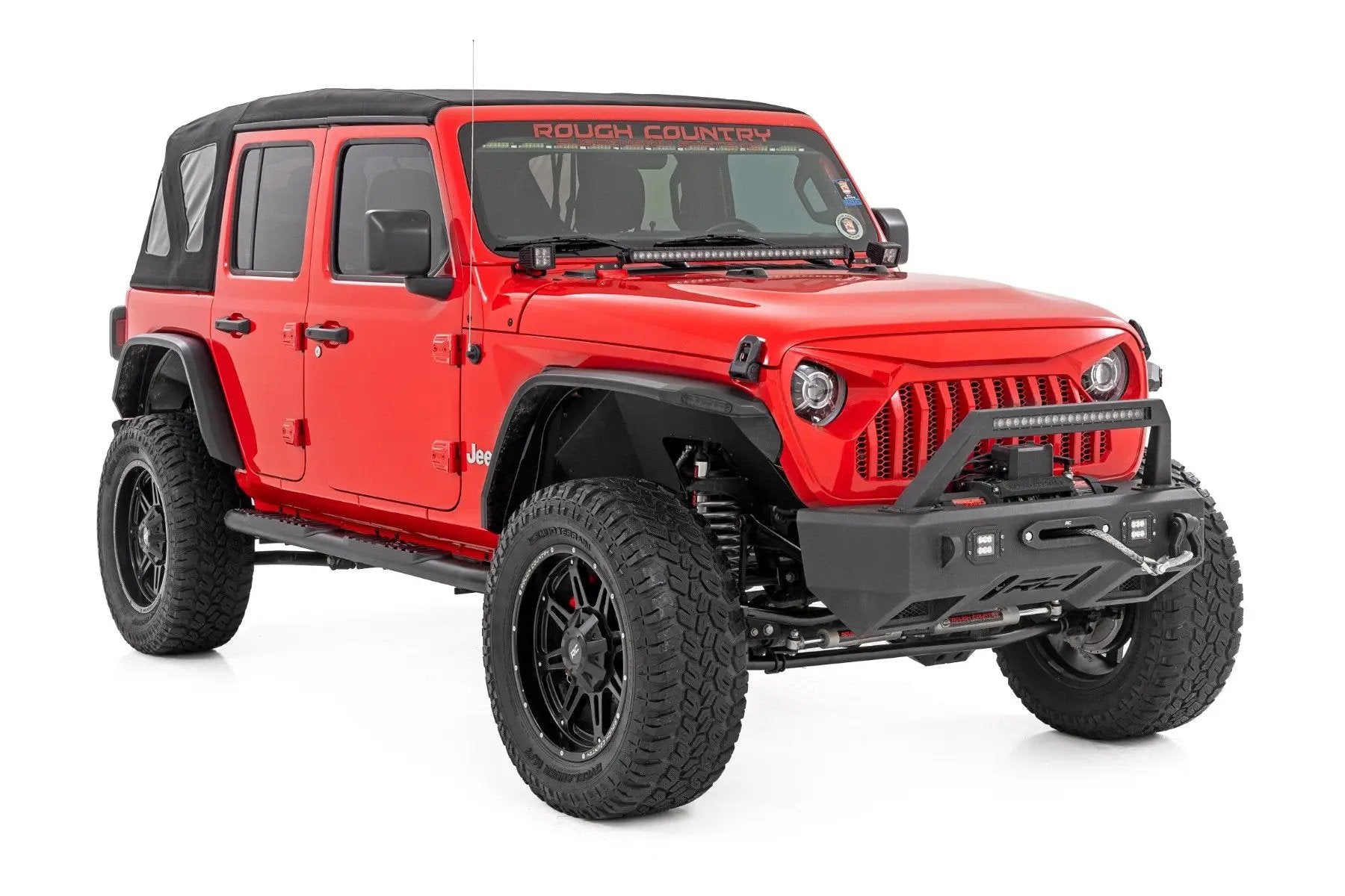 Rough Country Oval Nerf Steps | 4 Door | Black | Jeep Wrangler Unlimited 4WD (2018-2026) by Rough Country