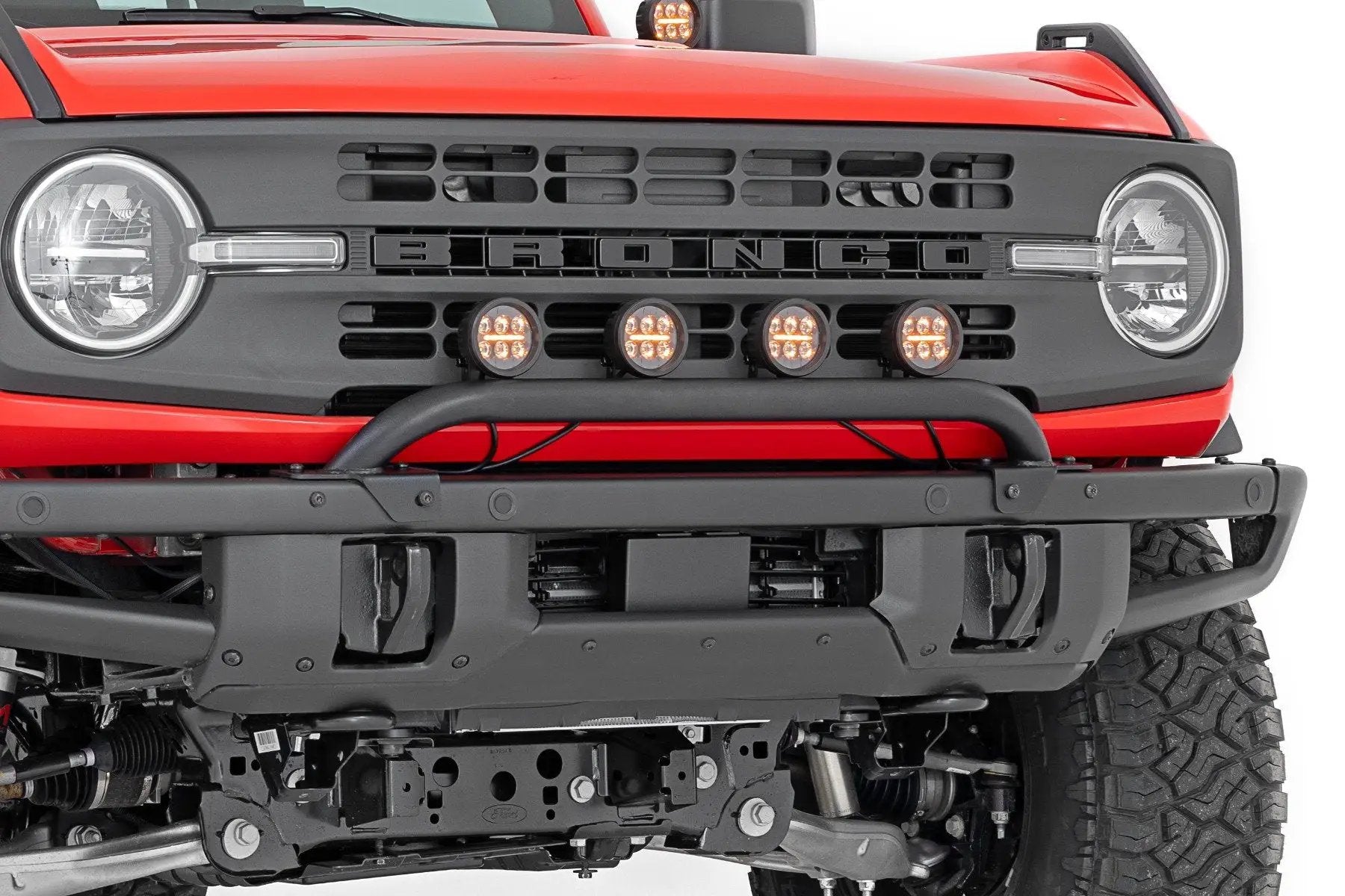 Rough Country Light Bar Mount | 3.5" Round LED (Quad) | Black | Amber DRL | OE Modular Steel | Ford Bronco (21-24) by Rough Country