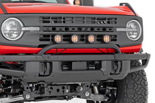 Rough Country Light Bar Mount | 3.5" Round LED (Quad) | Black | Amber DRL | OE Modular Steel | Ford Bronco (21-24)
