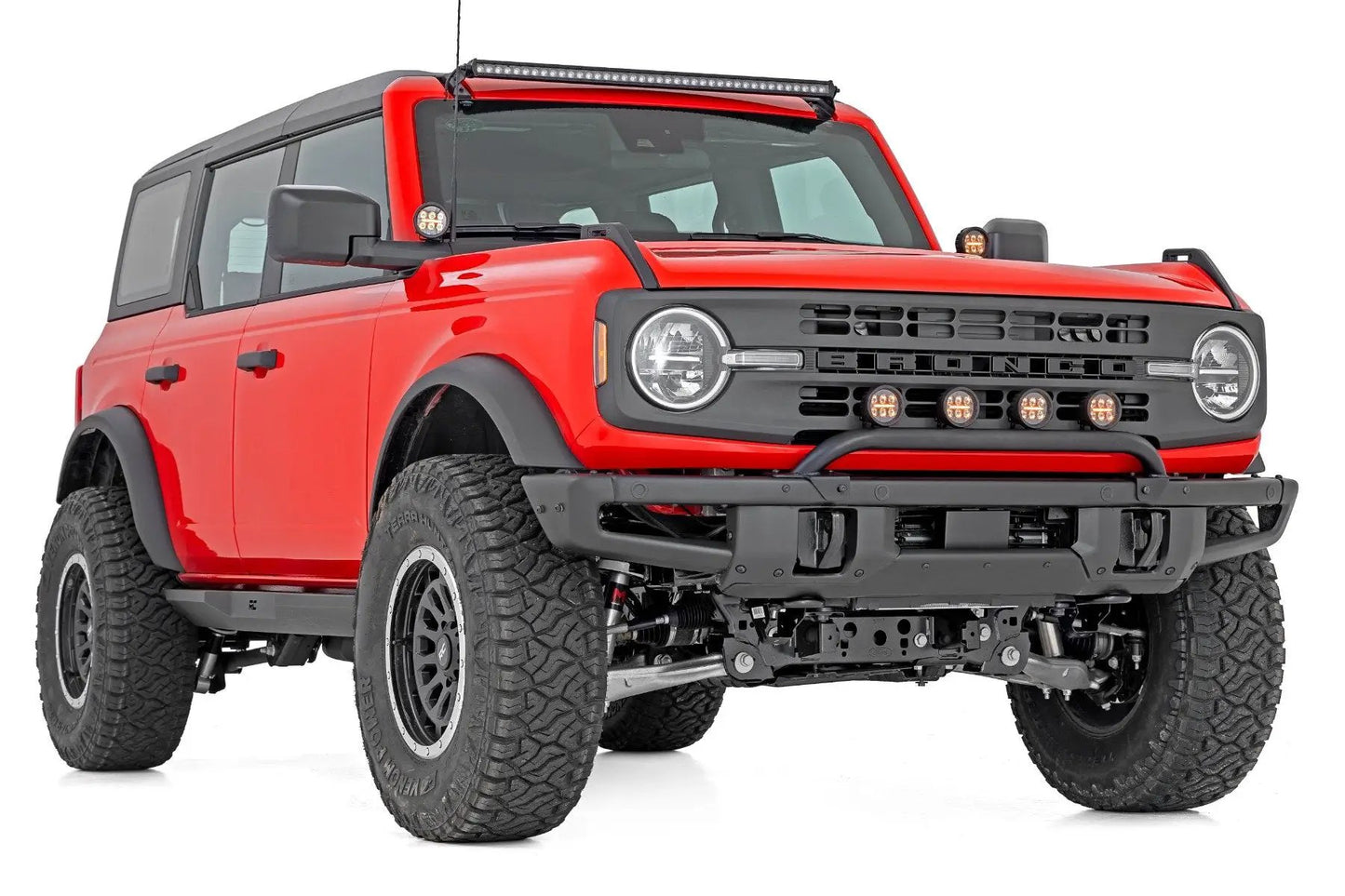 Rough Country Light Bar Mount | 3.5" Round LED (Quad) | Black | Amber DRL | OE Modular Steel | Ford Bronco (21-24) by Rough Country