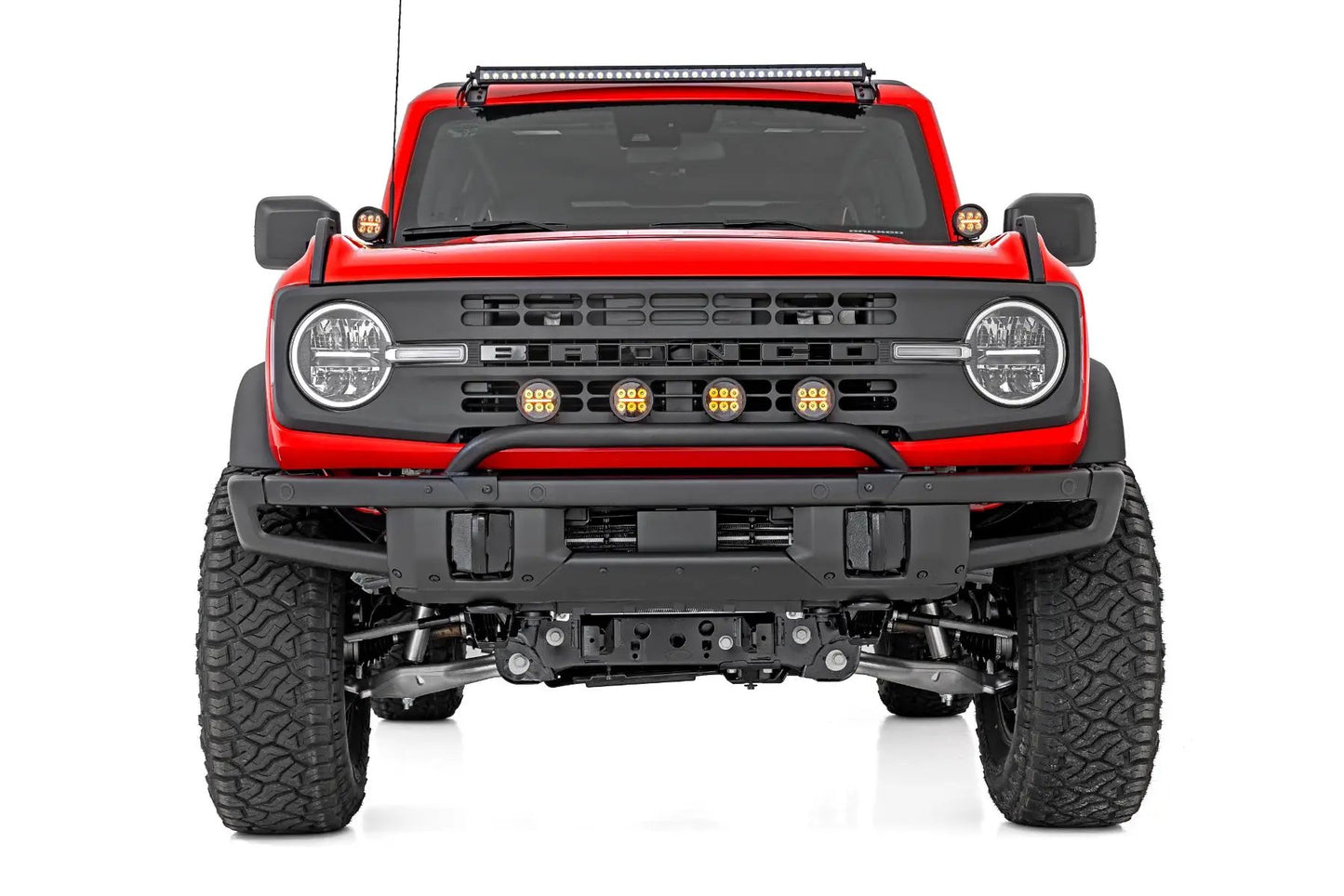 Rough Country Light Bar Mount | 3.5" Round LED (Quad) | Black | Amber DRL | OE Modular Steel | Ford Bronco (21-24) by Rough Country