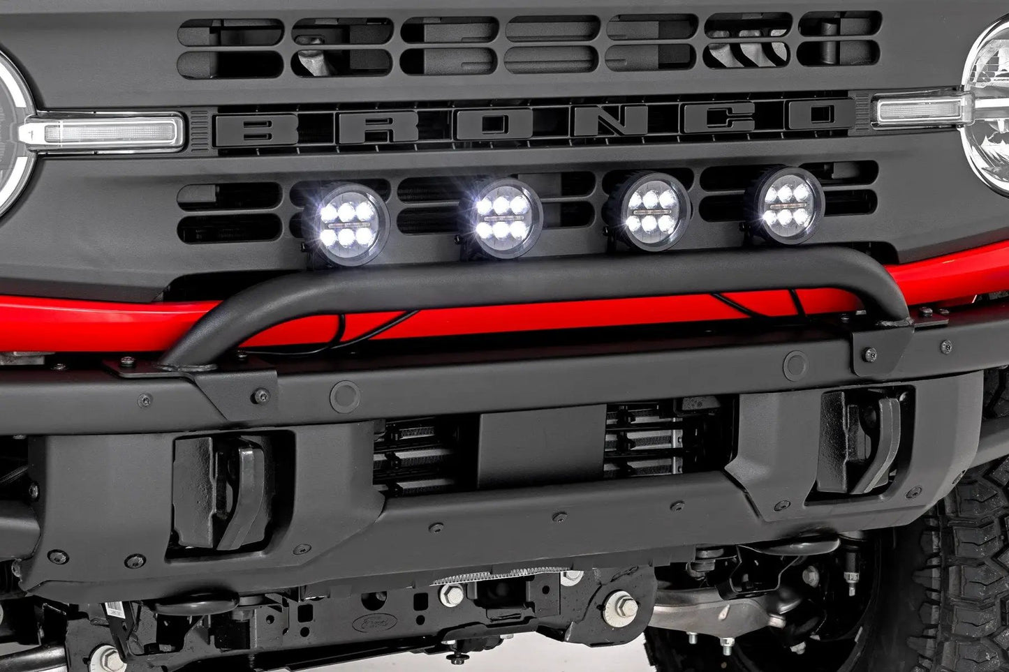 Rough Country Light Bar Mount | 3.5" Round LED (Quad) | Black | Amber DRL | OE Modular Steel | Ford Bronco (21-24) by Rough Country