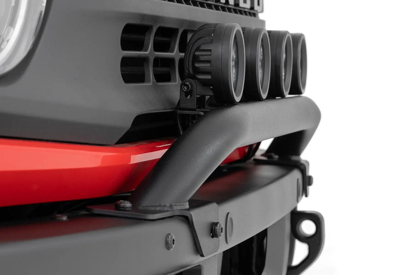 Rough Country Light Bar Mount | 3.5" Round LED (Quad) | Black | Amber DRL | OE Modular Steel | Ford Bronco (21-24) by Rough Country