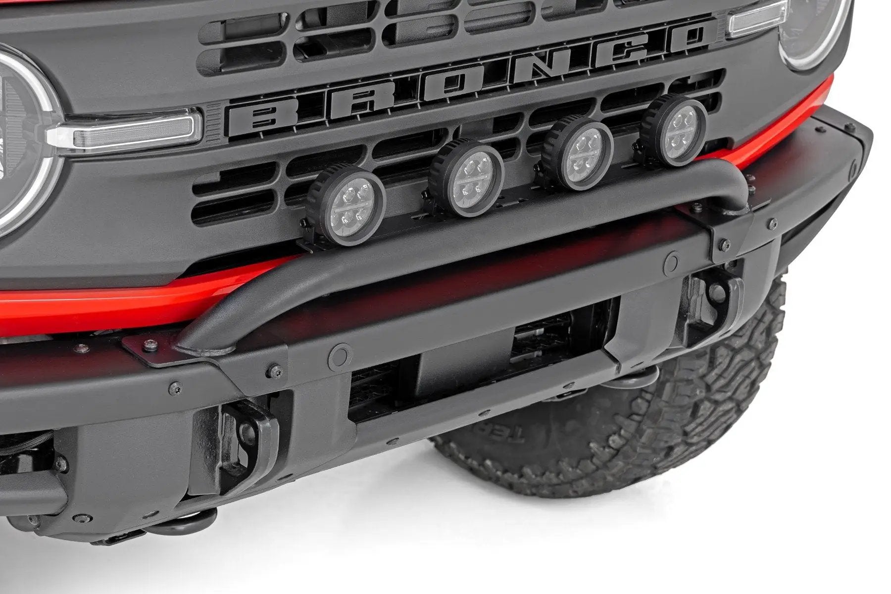 Rough Country Light Bar Mount | 3.5" Round LED (Quad) | Black | Amber DRL | OE Modular Steel | Ford Bronco (21-24) by Rough Country