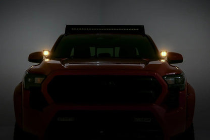 Rough Country LED Light Kit | Ditch Mount | Black Series Round | 3.5 Inch | Amber DRL | Toyota Tacoma (24-25) by Rough Country
