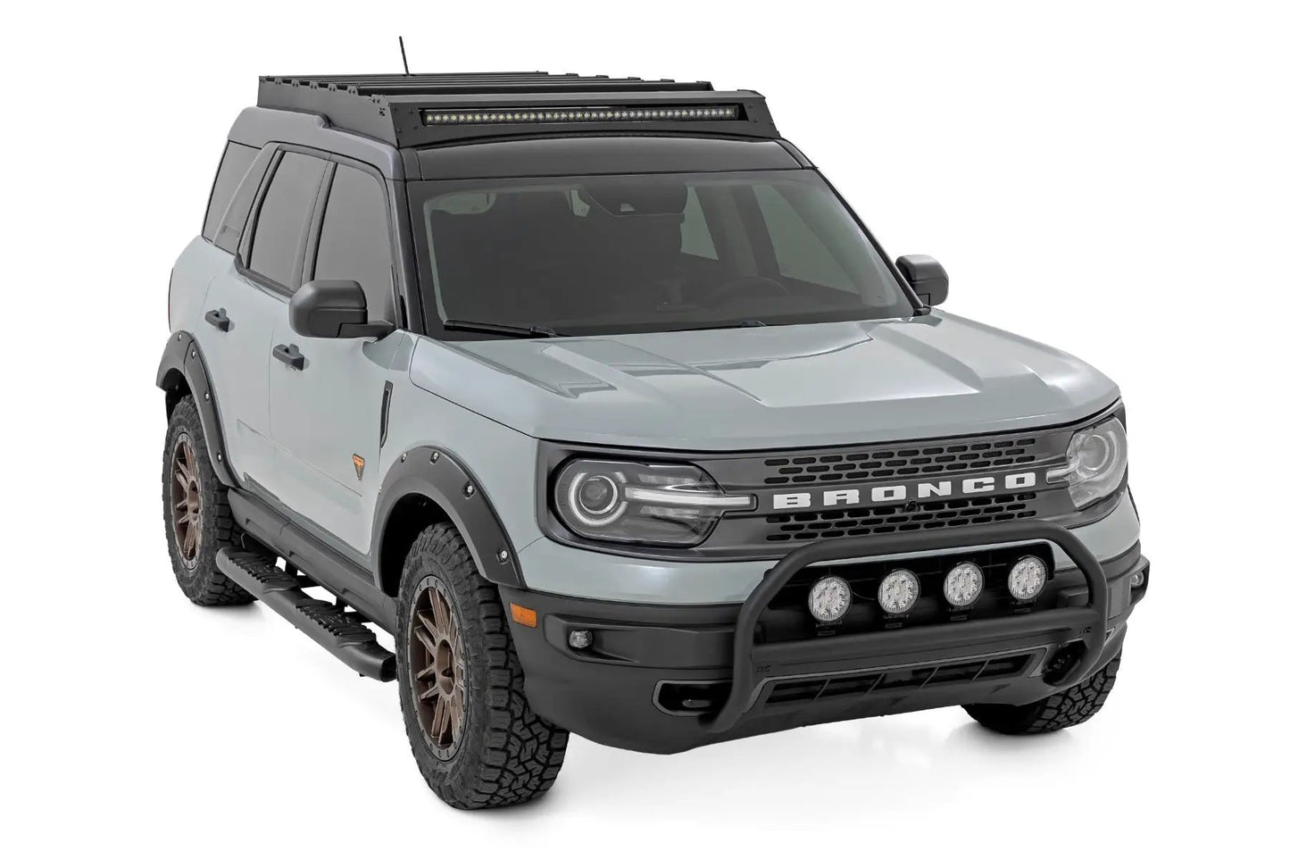 Rough Country Nudge Bar | w/ Tow Hooks | 20 Inch BLK DRL Single Row LED | Ford Bronco Sport (21-24) by Rough Country