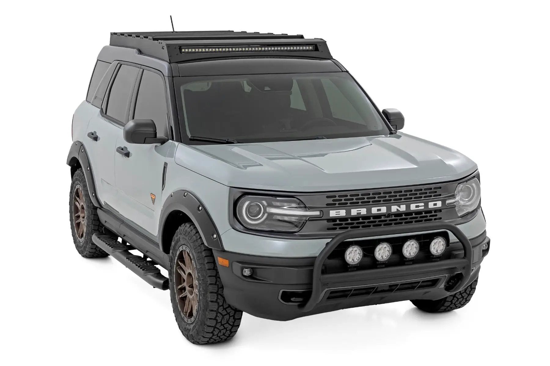 Rough Country Nudge Bar | w/ Tow Hooks | 20 Inch BLK DRL Single Row LED | Ford Bronco Sport (21-24) by Rough Country