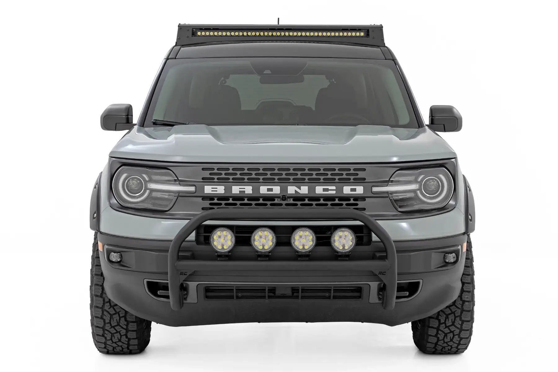 Rough Country Nudge Bar | w/ Tow Hooks | 4 Inch Round Led (x4) | Ford Bronco Sport (21-24) by Rough Country
