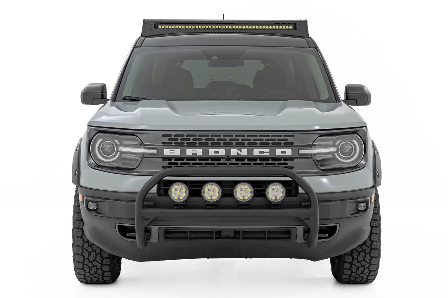 Rough Country Nudge Bar | w/ Tow Hooks | 20 Inch BLK DRL Single Row LED | Ford Bronco Sport (21-24) by Rough Country