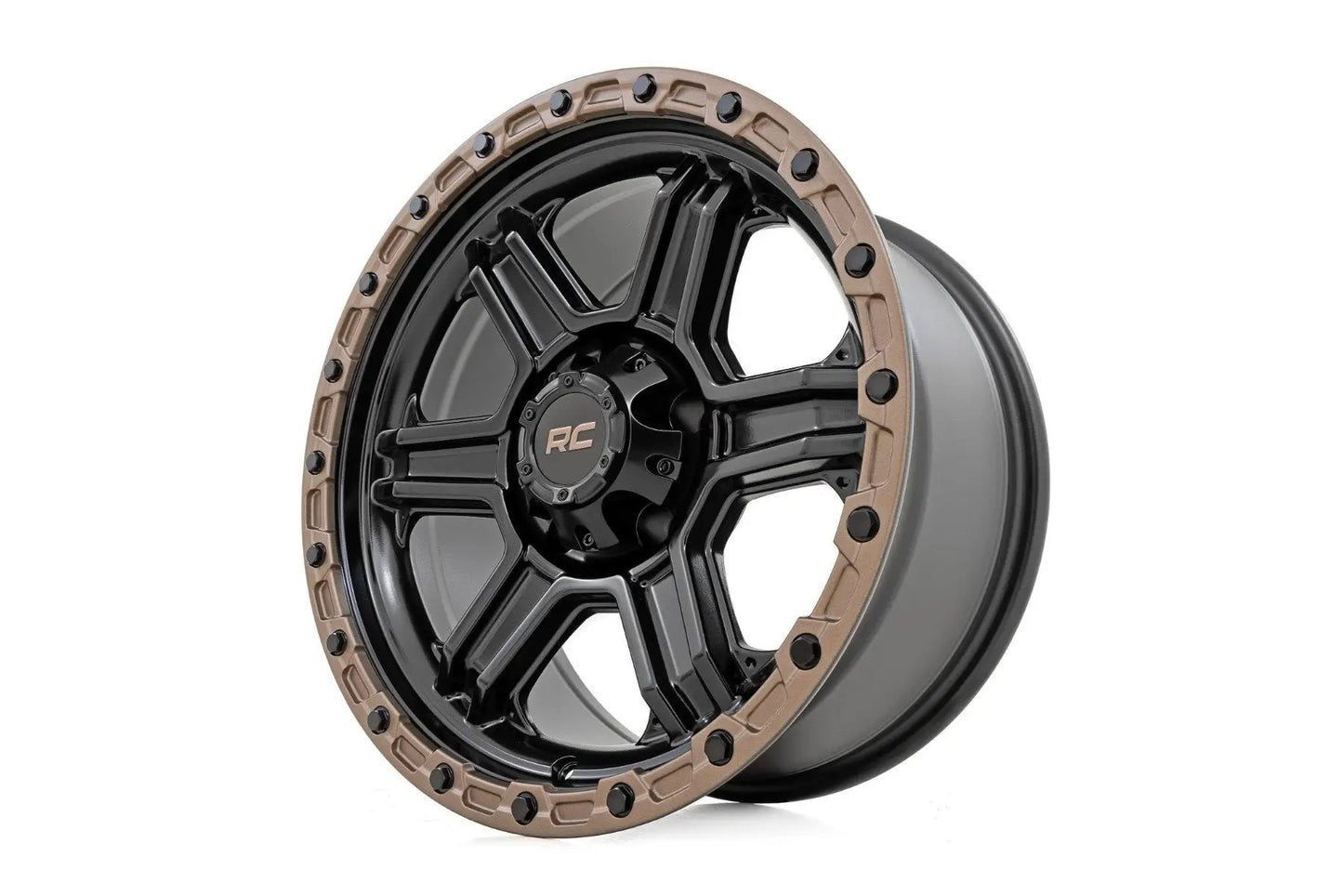 Rough Country 79 Series Wheel | One-Piece | Semi Gloss Black w/Bronze Ring | 18x9 | 5x5 | 0mm by Rough Country
