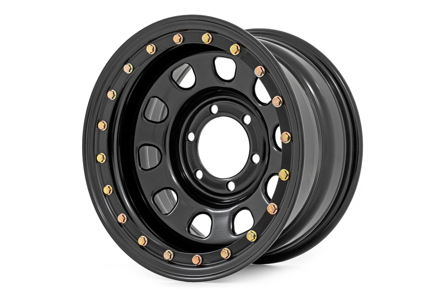 Rueda de acero con aros decorativos tipo "beadlock" simulados | Negro | 17x9 | 5x5 | 3.30 Diámetro central | -12