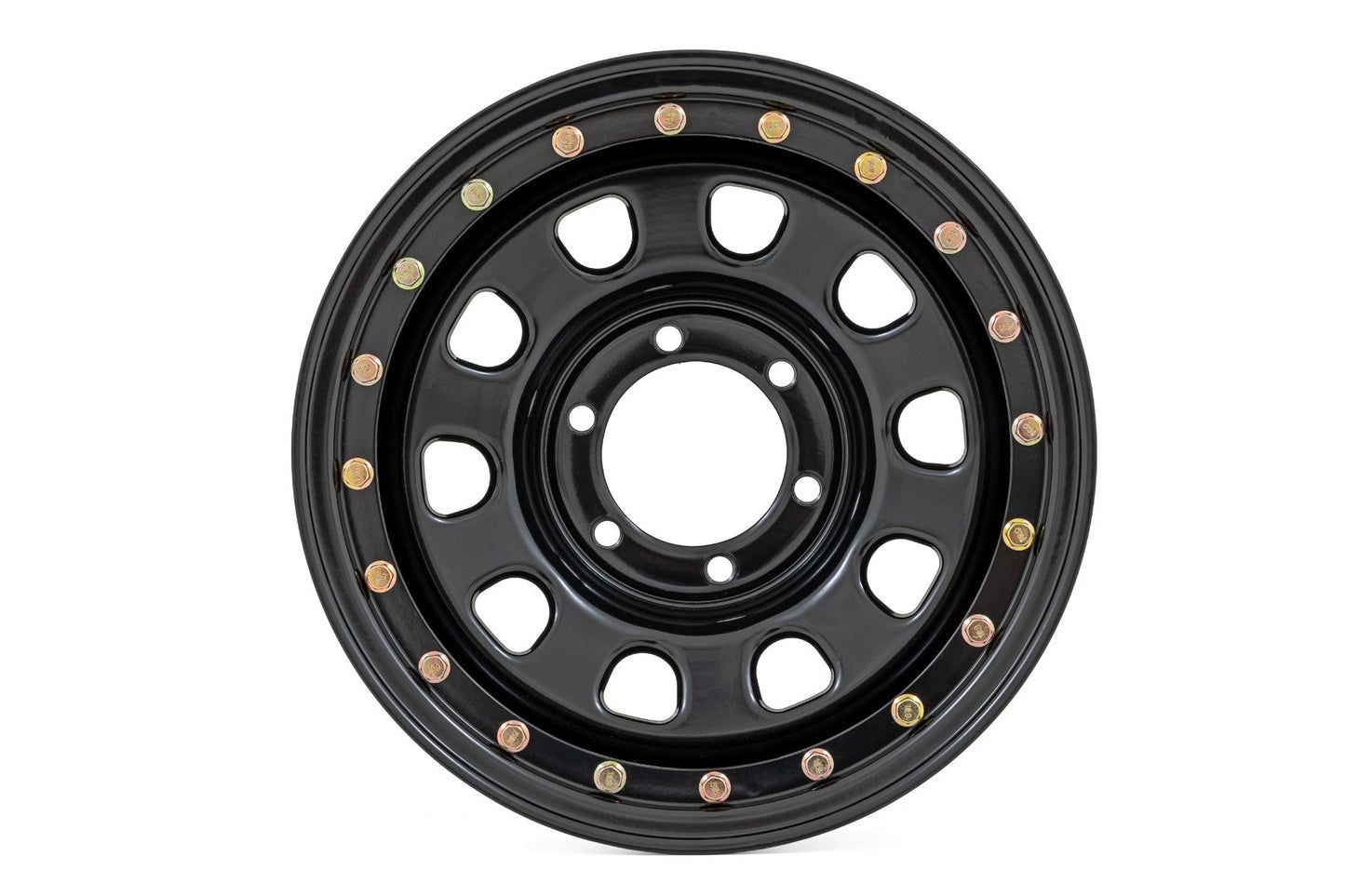 Rueda de acero con aros decorativos tipo "beadlock" simulados | Negro | 17x9 | 5x5 | 3.30 Diámetro central | -12