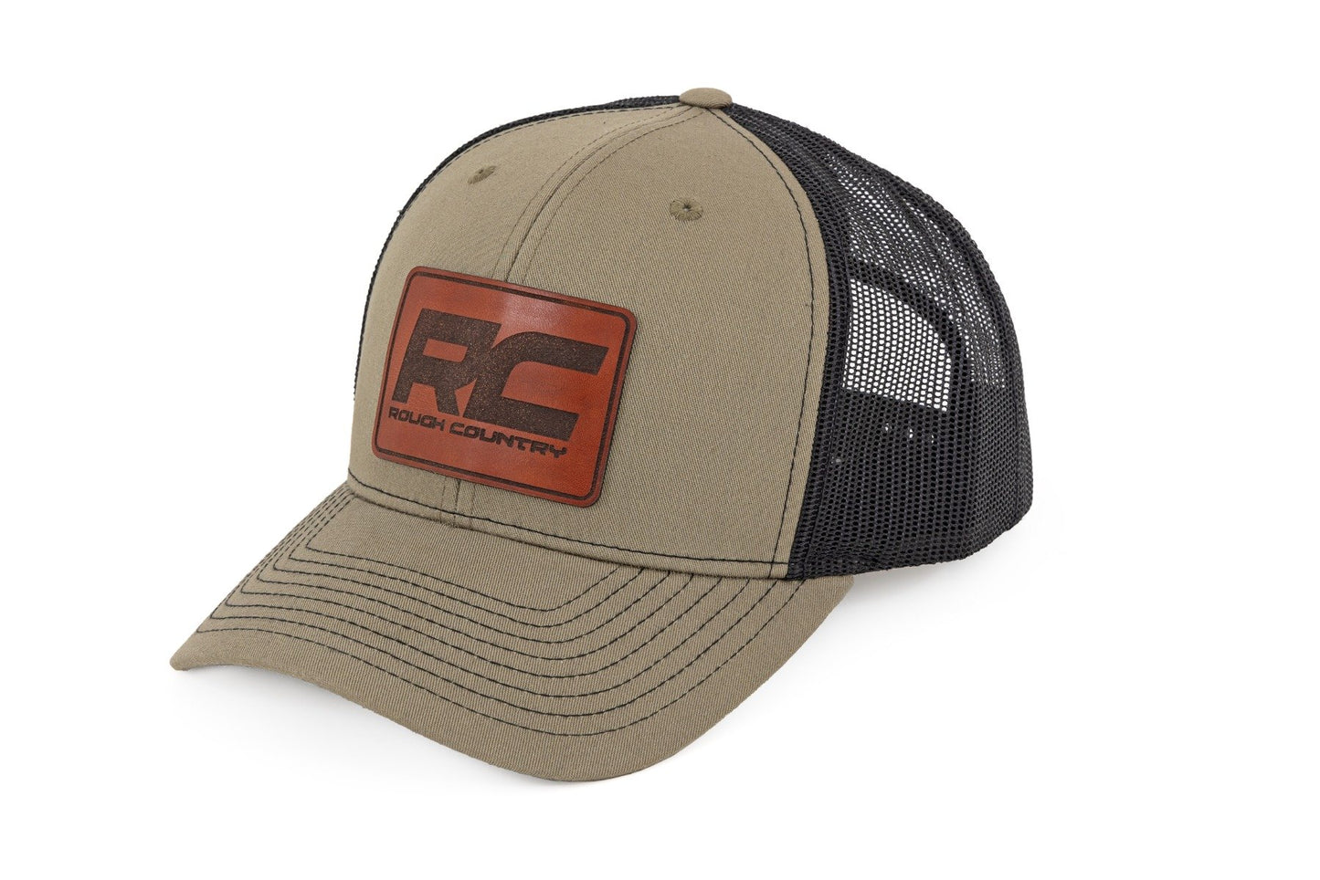 Gorra Rough Country | Malla negra | Parche Rough Country | Marrón/Cuero - Richardson 112