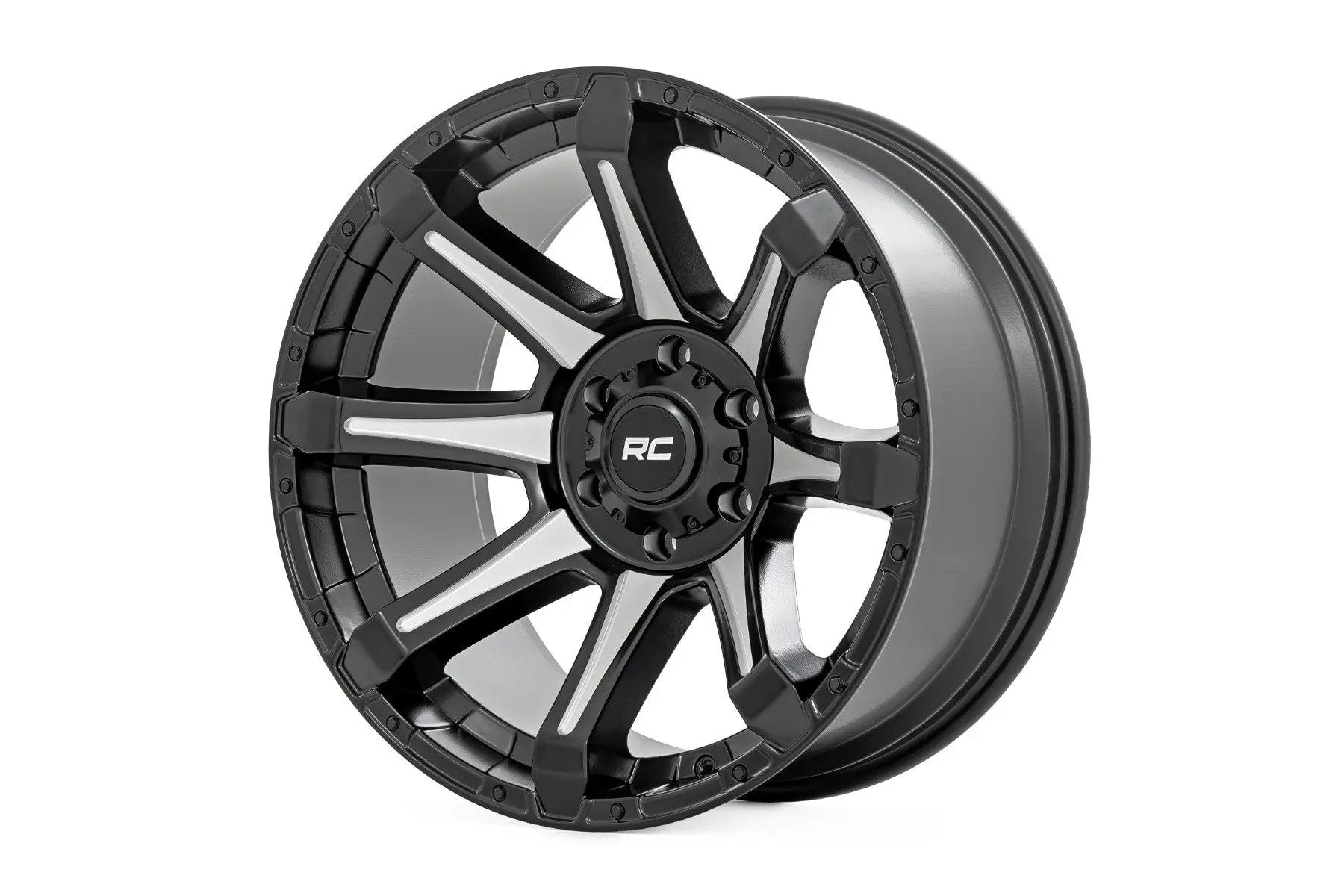 Rough Country 81 Series Wheel | One-Piece | Semi Gloss Black w/machined spokes | 20x9 | 8x180 | 0mm by Rough Country