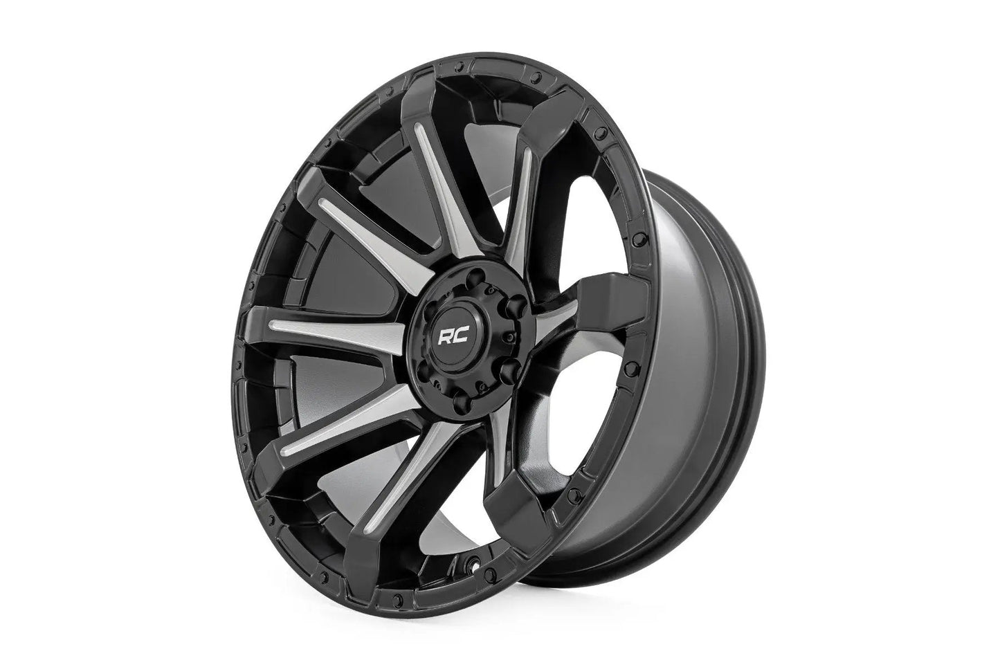 Rough Country 81 Series Wheel | One-Piece | Semi Gloss Black w/machined spokes | 20x10 | 6x5.5 | -19 by Rough Country
