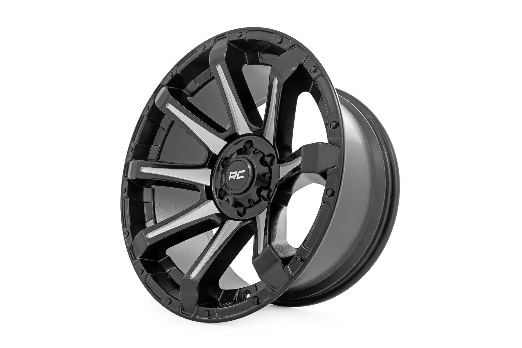 Rough Country 81 Series Wheel | One-Piece | Semi Gloss Black w/machined spokes | 20x9 | 8x180 | 0mm by Rough Country