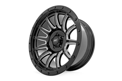 Rueda Rough Country Serie 90 | Una pieza | Negro brillante con radios mecanizados | 20x10 | 6x5.5 | -19mm