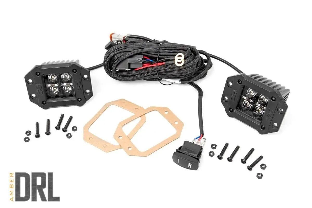 Rough Country 2 Inch Black Series LED Light Pods | Flush Mount | Amber DRL by Rough Country