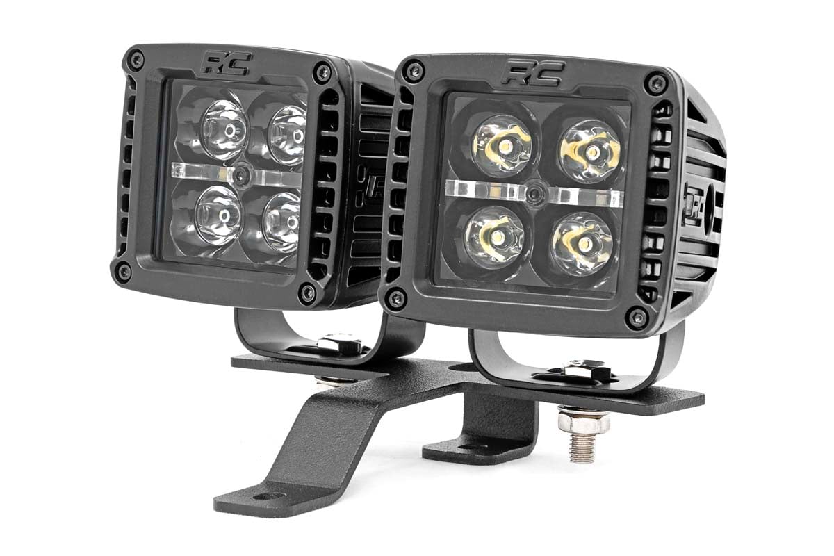Rough Country Quad LED Light Kit | Cowl Mount | 2" Black Pairs | Spot | Jeep Gladiator JT/Wrangler JL (18-26)