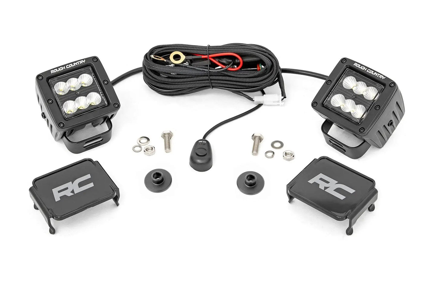 Rough Country LED Light Kit | Ditch Mount | 2" Black Pair | Flood Pattern | Ford Bronco (21-25) by Rough Country