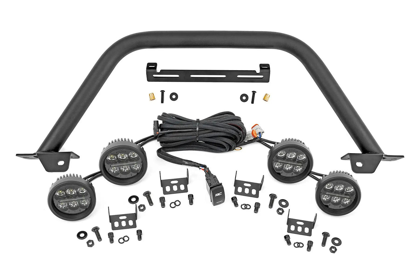 Rough Country Safari Bar | 3.5" Round LED (Quad) | Black | Amber DRL | OE Modular Steel | Ford Bronco (21-25) by Rough Country
