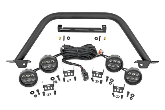 Rough Country Safari Bar | 3.5" Round LED (Quad) | Black | Amber DRL | OE Modular Steel | Ford Bronco (21-25)