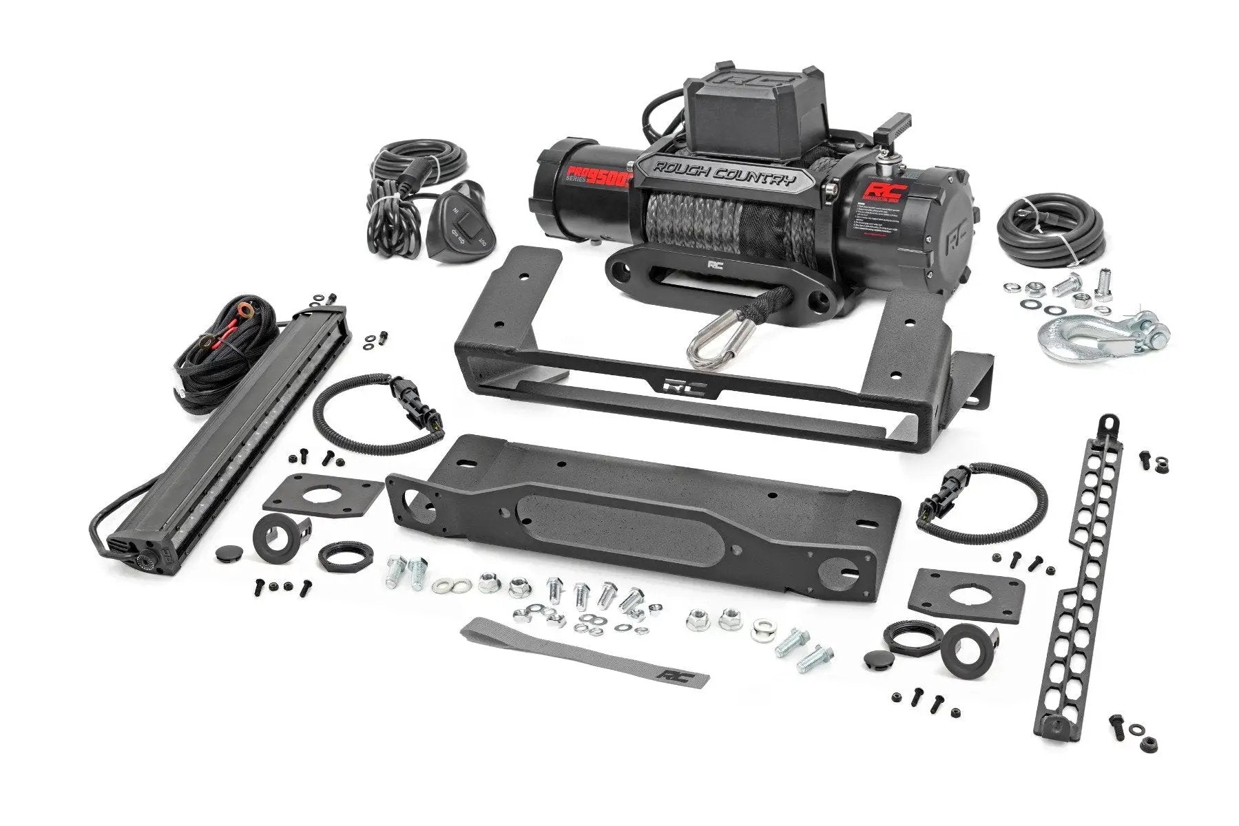 Rough Country High Winch Mount | All Models | 9500S | 20 Inch Black Single Row LED | Ford Bronco (21-25) by Rough Country